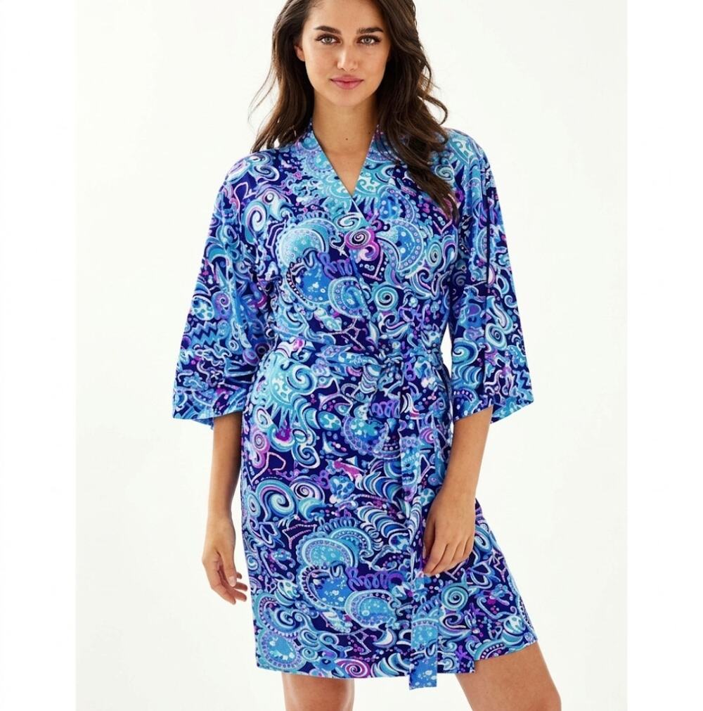 Lilly Pulitzer Gigi Robe Womens Size XXS/XS Blue Cosmic Kismet Coverup Kimono